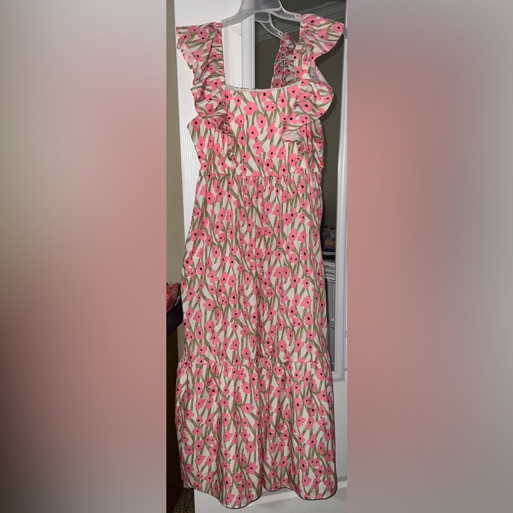 Floral Pink and Green Women's Boutique Dress with pockets
